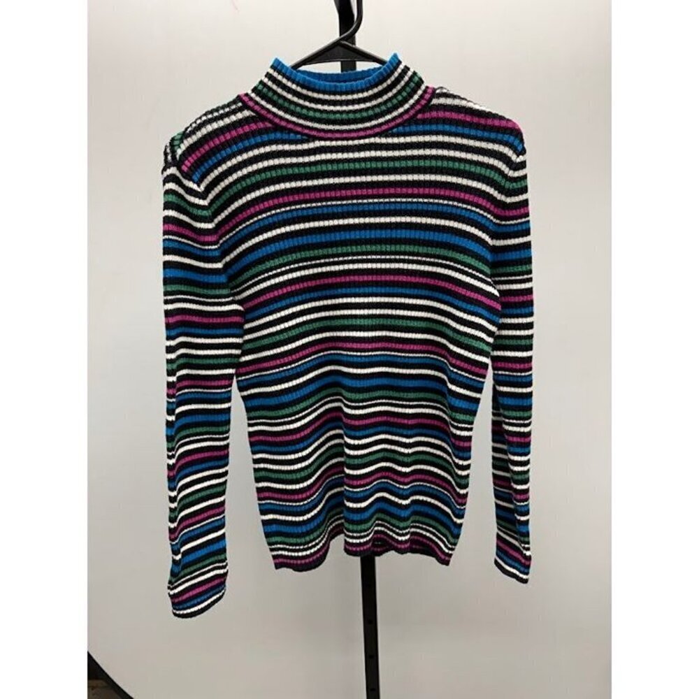 Studio Works Multicolored Striped Mock Neck Ribbed Sweater